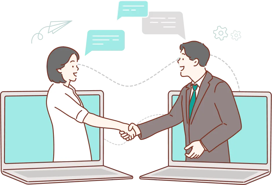 オンラインで握手する採用担当者のイラスト